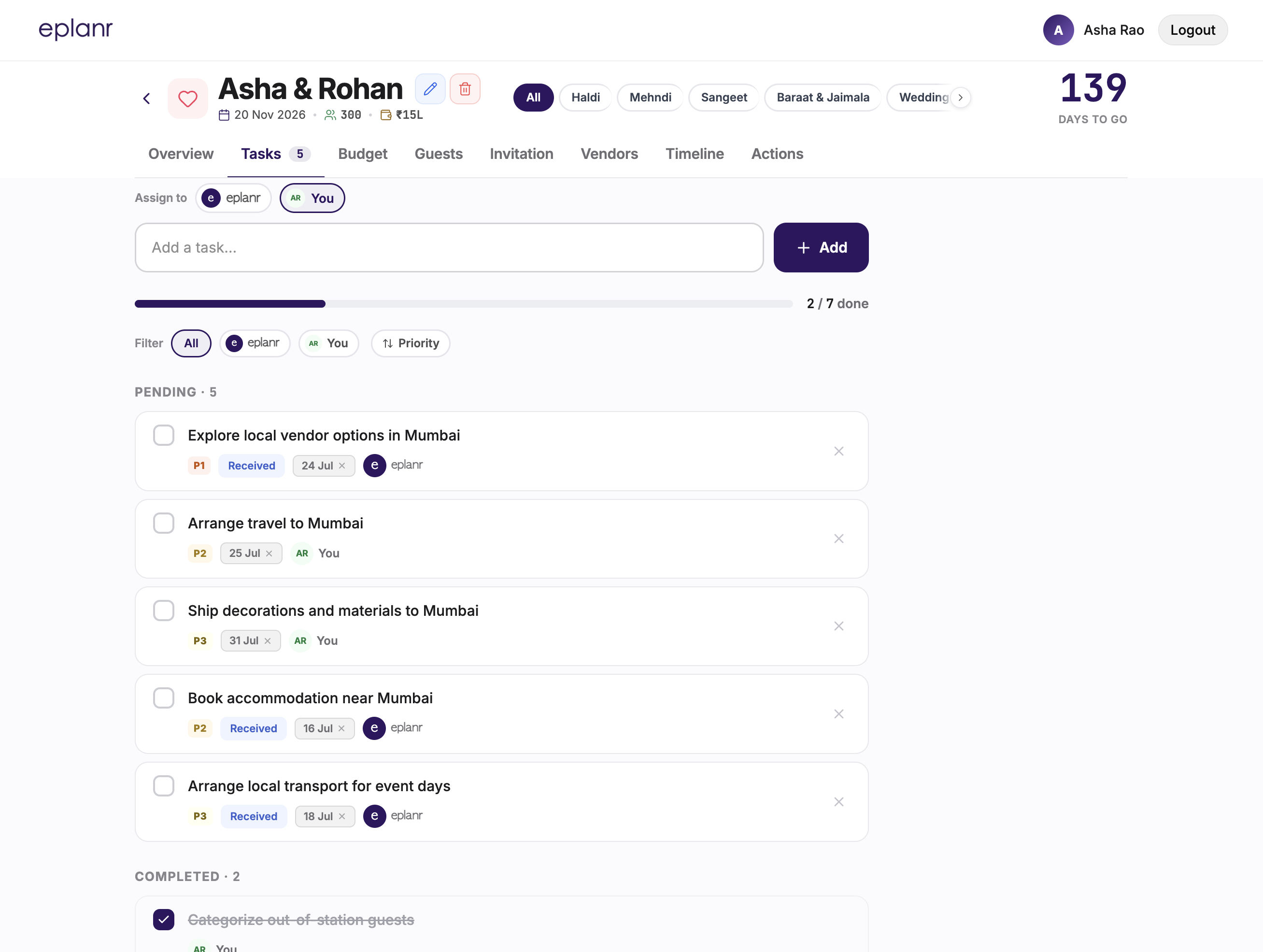 AI-generated task list with priorities